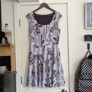 Betabrand Round-Trip Dress - Purple / Floral Rain